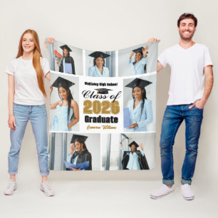 Elegant 2026 Graduation Photo Collage Graduate Fleece Blanket