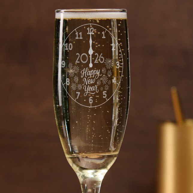 Elegant 2026 New Year’s Eve - Clock and fireworks Champagne Flute (Creator Uploaded)