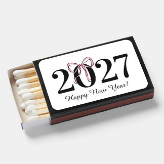 Elegant 2027 Happy New Year Pink Ribbon Matchboxes