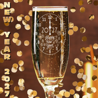 Elegant 2027 New Year’s Eve - Clock and fireworks Champagne Flute