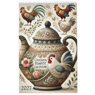 Elegant 2027 Pretty Chicken Teapots Calendar - Fun