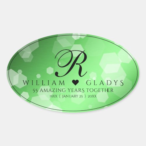 Elegant 20th 38th 55th Emerald Wedding Anniversary Oval Sticker