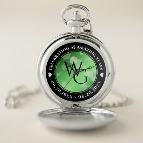 Elegant 20th 38th 55th Emerald Wedding Anniversary Pocket Watch