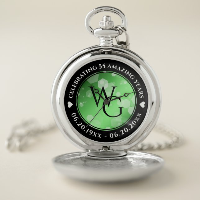 Elegant 20th 38th 55th Emerald Wedding Anniversary Pocket Watch (Inside)