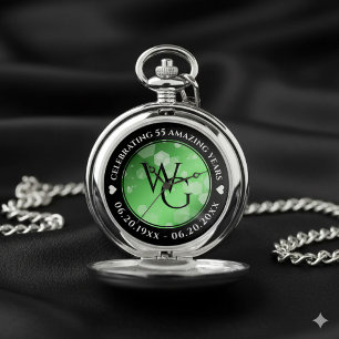 Elegant 20th 38th 55th Emerald Wedding Anniversary Pocket Watch