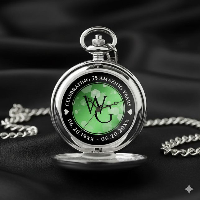 Elegant 20th 38th 55th Emerald Wedding Anniversary Pocket Watch (Elegant 55th Emerald Wedding Anniversary Pocket Watch Cover Photo)