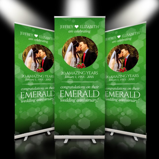 Elegant 20th 38th 55th Emerald Wedding Anniversary Retractable Banner (20th 38th 55th Wedding Anniversary Retractable Banner Cover Photo (front and angled).)