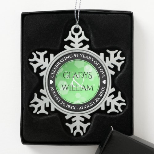 Elegant 20th 38th 55th Emerald Wedding Anniversary Snowflake Pewter Christmas Ornament