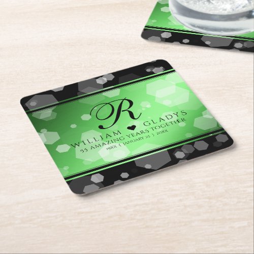 Elegant 20th 38th 55th Emerald Wedding Anniversary Square Paper Coaster