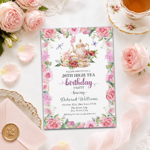 Elegant 20th Birthday High Tea Party Invitation