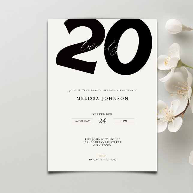 Elegant 20th Birthday Invitation - Minimal Style (Creator Uploaded)
