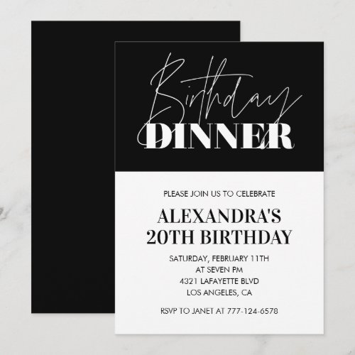 Elegant 20th birthday invitations Birthday Dinner 