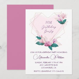 Elegant 20th birthday invitations Pink floral