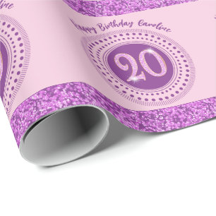 Elegant 20th Birthday Pink Glitter with Stripes Wrapping Paper
