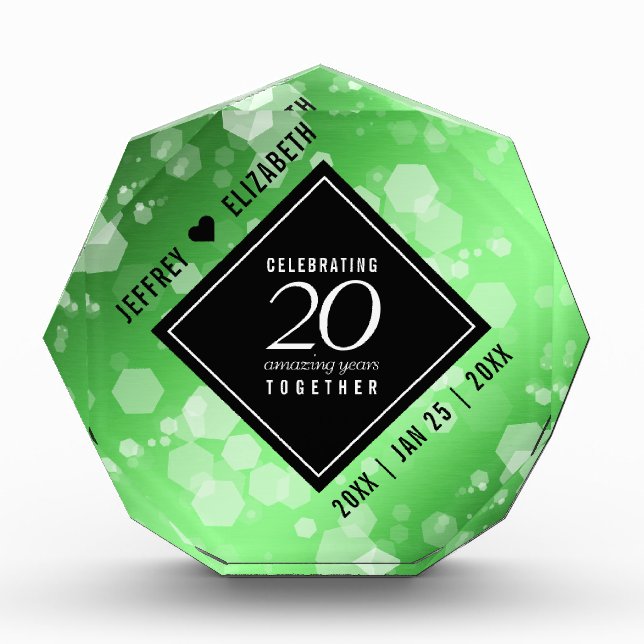 Elegant 20th Emerald Wedding Anniversary Acrylic Award (Front)