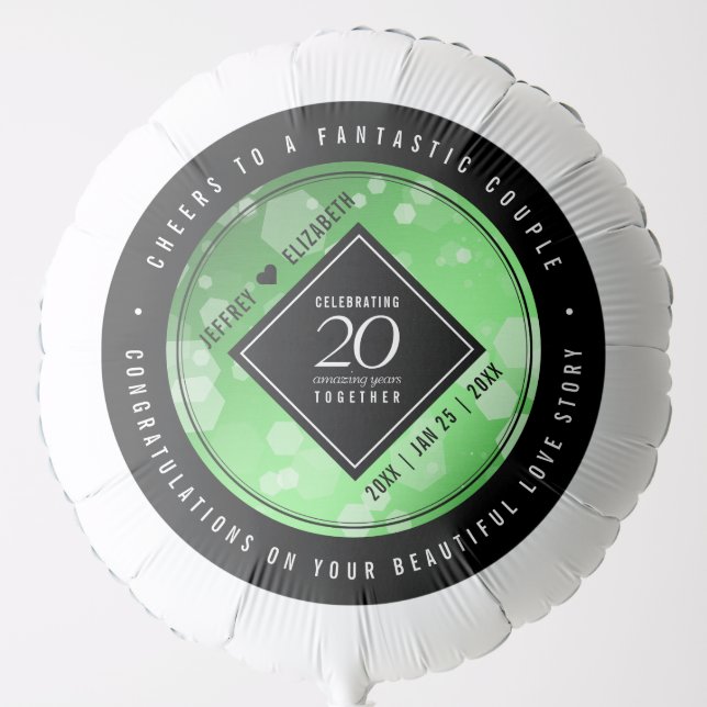 Elegant 20th Emerald Wedding Anniversary Balloon (Front)