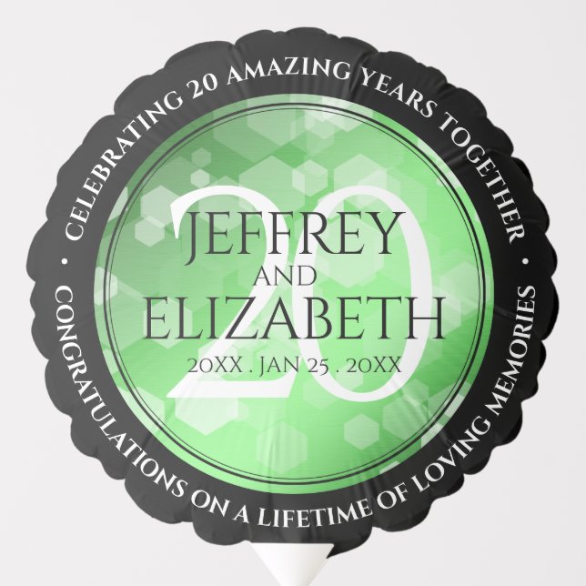 Elegant 20th Emerald Wedding Anniversary Balloon (Front)
