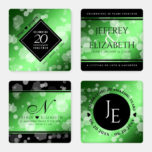 Elegant 20th Emerald Wedding Anniversary Coaster Set