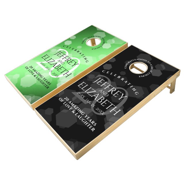 Elegant 20th Emerald Wedding Anniversary Cornhole Set (Angled)