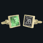 Elegant 20th Emerald Wedding Anniversary Cufflinks<br><div class="desc">Celebrate the 20th emerald wedding anniversary in style with these commemorative cufflinks! Elegant black and white lettering with hexagonal confetti on emerald green and black backgrounds add a memorable touch for this special occasion and extraordinary milestone. Personalize with the couple's initials and dates of marriage. Design © W.H. Sim. See...</div>