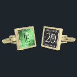 Elegant 20th Emerald Wedding Anniversary Cufflinks<br><div class="desc">Celebrate the 20th emerald wedding anniversary in style with these commemorative cufflinks! Elegant black and white lettering with hexagonal confetti on emerald green and black backgrounds add a memorable touch for this special occasion and extraordinary milestone. Personalize with the couple's initials and dates of marriage. Design © W.H. Sim. See...</div>