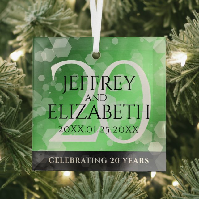 Elegant 20th Emerald Wedding Anniversary Glass Ornament (Insitu)