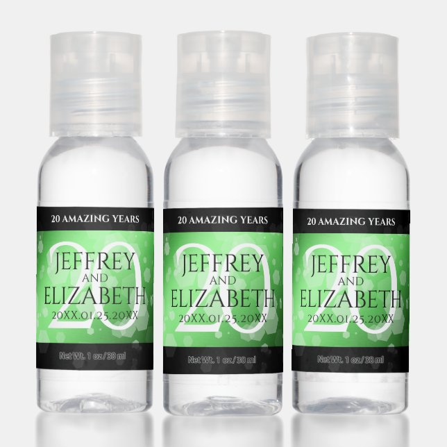 Elegant 20th Emerald Wedding Anniversary Hand Sanitizer (Set)