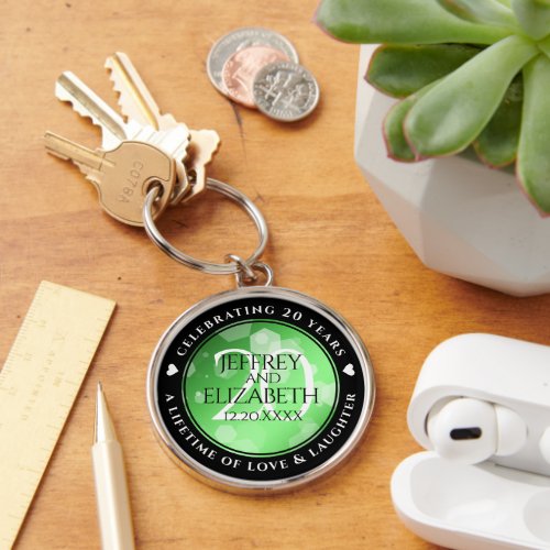 Elegant 20th Emerald Wedding Anniversary Keychain