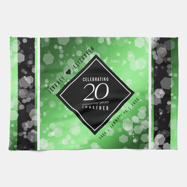 Elegant 20th Emerald Wedding Anniversary Kitchen Towel (Horizontal)