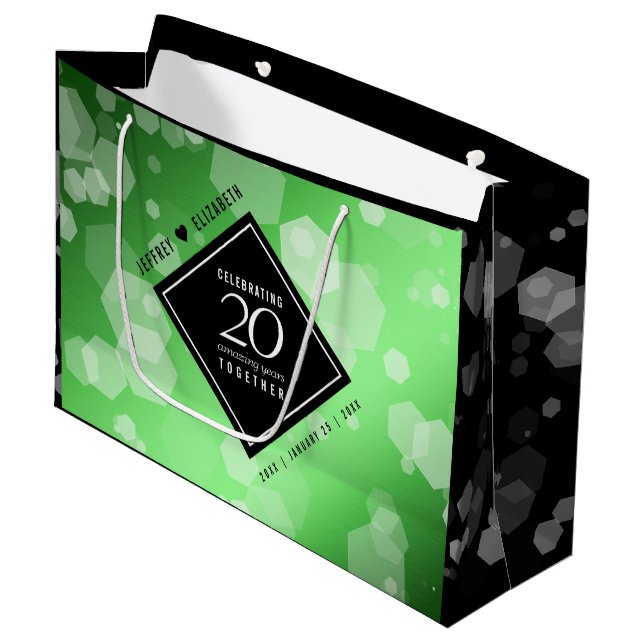 Elegant 20th Emerald Wedding Anniversary Large Gift Bag (Front Angled)