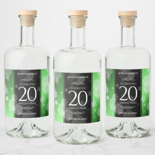 Elegant 20th Emerald Wedding Anniversary Liquor Bottle Label
