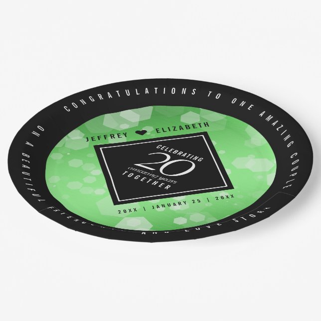 Elegant 20th Emerald Wedding Anniversary Paper Plates (Angled)