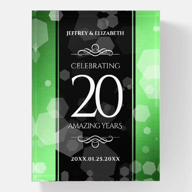 Elegant 20th Emerald Wedding Anniversary Paperweight (Vertical)