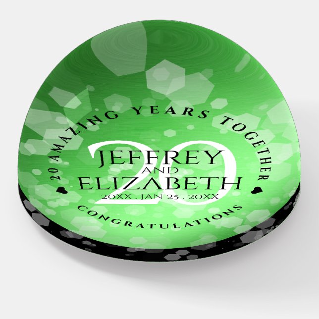 Elegant 20th Emerald Wedding Anniversary Paperweight (Angled)