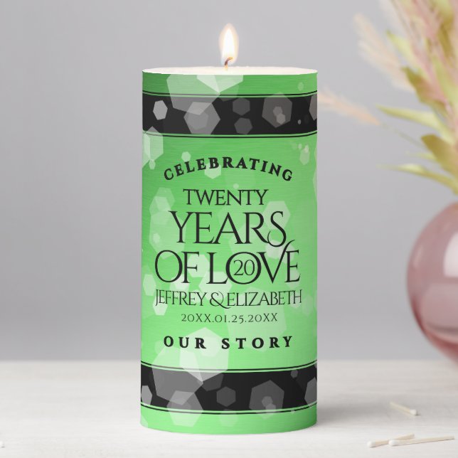 Elegant 20th Emerald Wedding Anniversary Pillar Candle (In Situ)