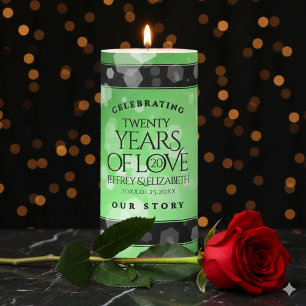 Elegant 20th Emerald Wedding Anniversary Pillar Candle