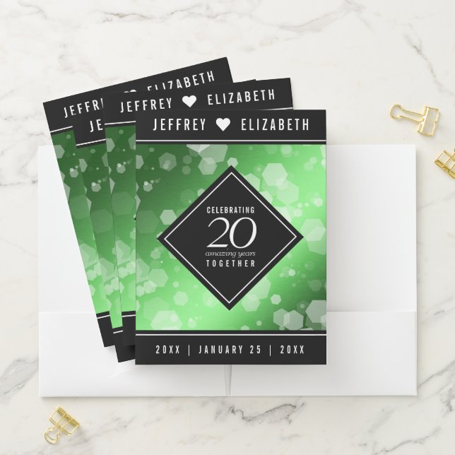 Elegant 20th Emerald Wedding Anniversary Pocket Folder (In Situ)