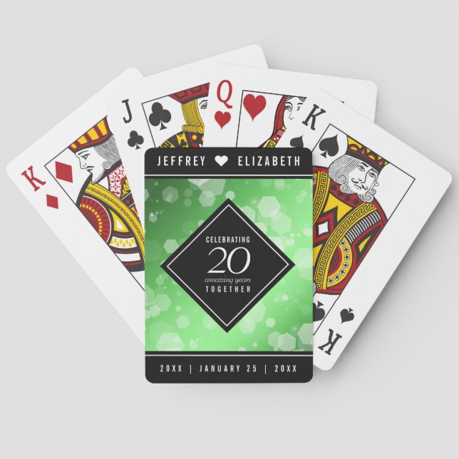 Elegant 20th Emerald Wedding Anniversary Poker Cards (Back)
