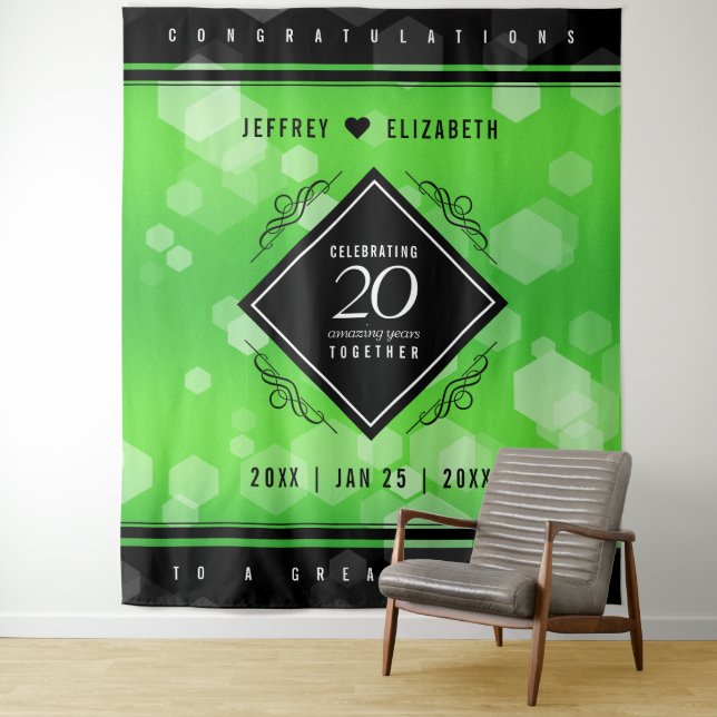 Elegant 20th Emerald Wedding Anniversary Tapestry (In Situ)