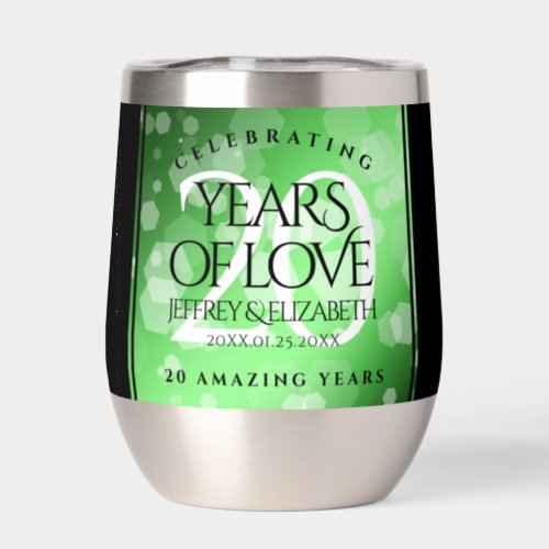 Elegant 20th Emerald Wedding Anniversary Thermal Wine Tumbler