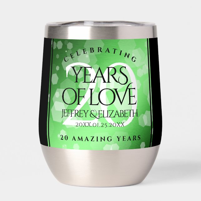 Elegant 20th Emerald Wedding Anniversary Thermal Wine Tumbler (Back)