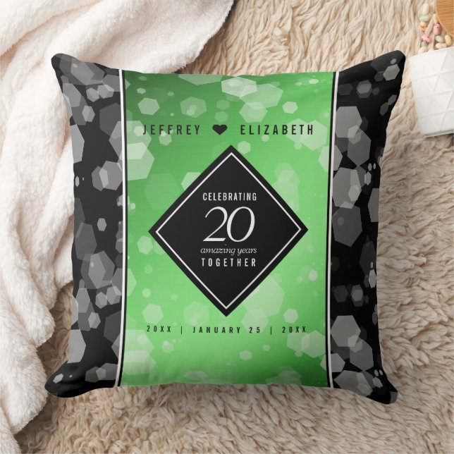 Elegant 20th Emerald Wedding Anniversary Throw Pillow (Blanket)