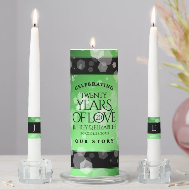 Elegant 20th Emerald Wedding Anniversary Unity Candle Set (In Situ)