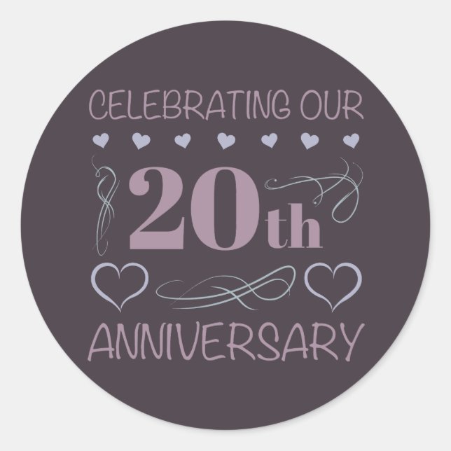 Elegant 20th Wedding Anniversary Lavender Classic Round Sticker (Front)