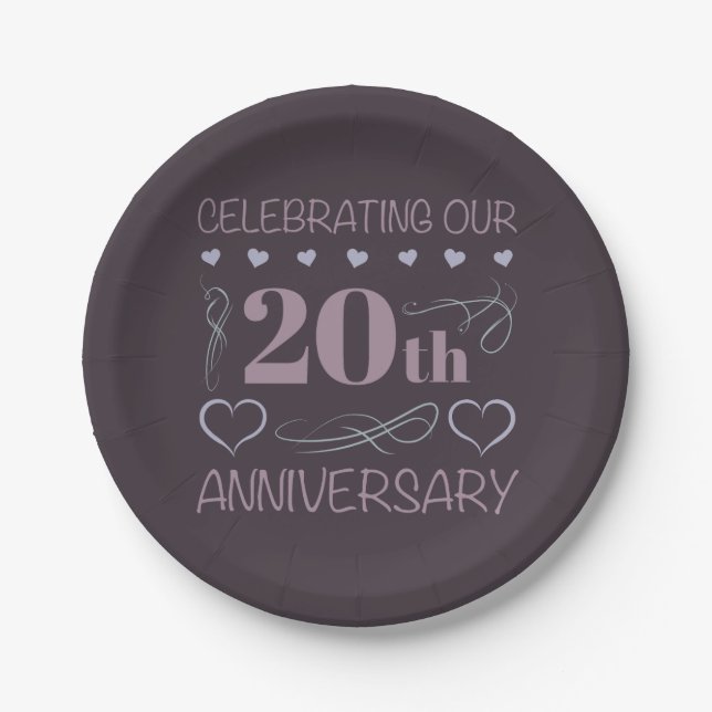 Elegant 20th Wedding Anniversary Lavender Paper Plates (Front)