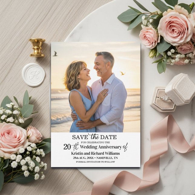 Elegant 20th Wedding Anniversary Photo Save The Date (Creator Uploaded)