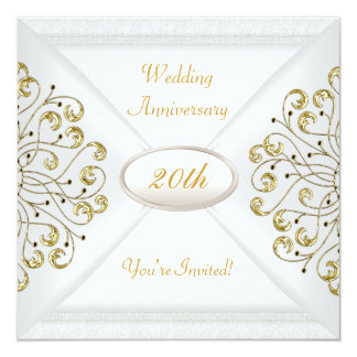 Elegant 20th Wedding Anniversary White Gold Invitation