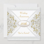 Elegant  20th Wedding Anniversary White Gold Invitation at Zazzle