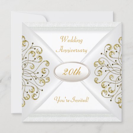 Elegant  20th Wedding Anniversary White Gold Invitation