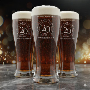 Elegant 20th Year School College Class Reunion Pilsner Glass